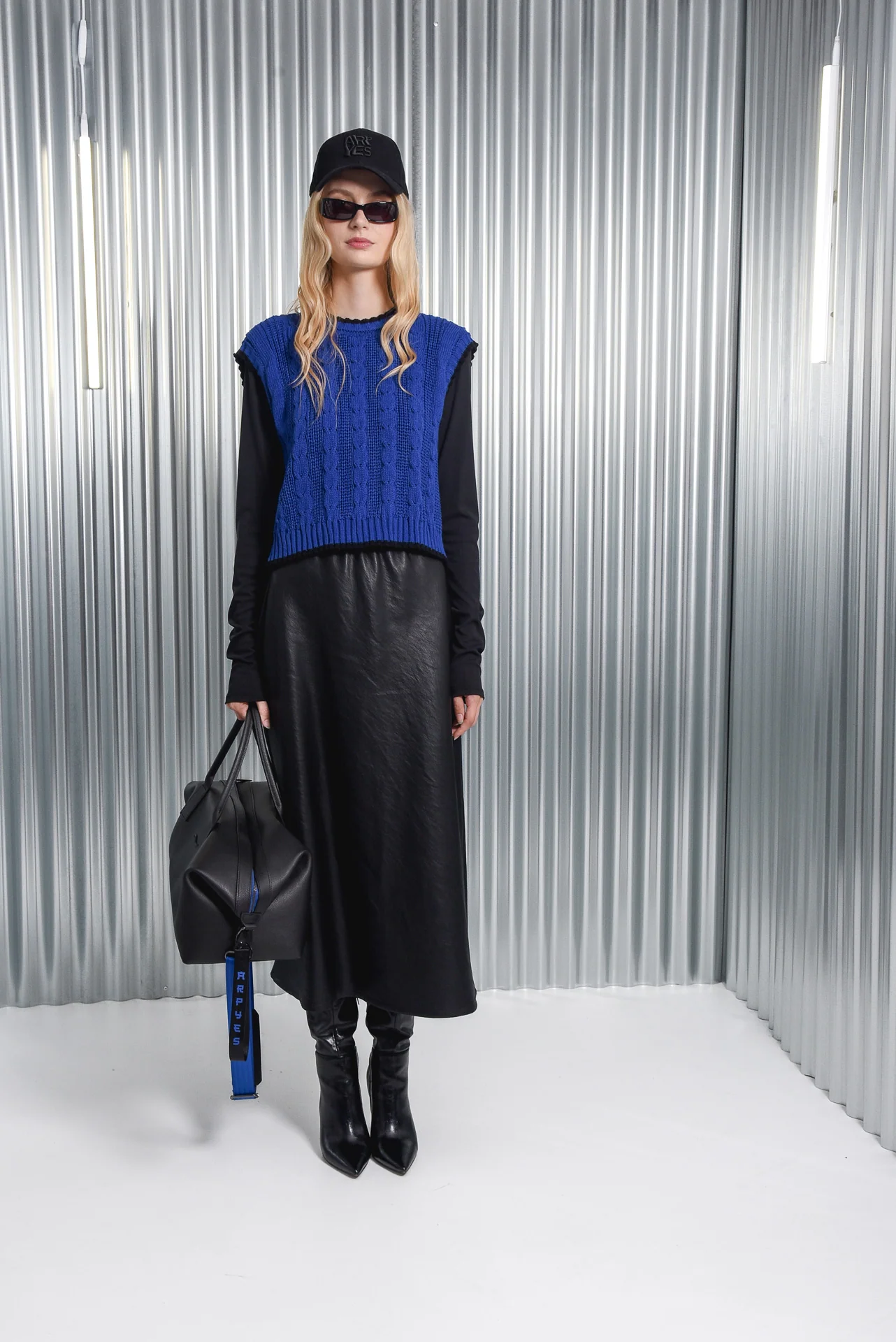 Ink Faux Leather Midi Skirt - ARPYES - Image 3