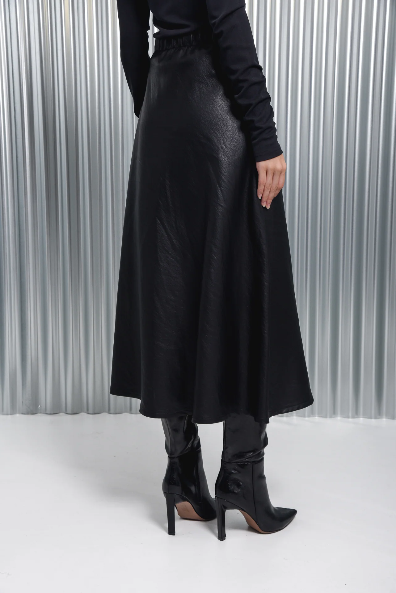 Ink Faux Leather Midi Skirt - ARPYES - Image 4